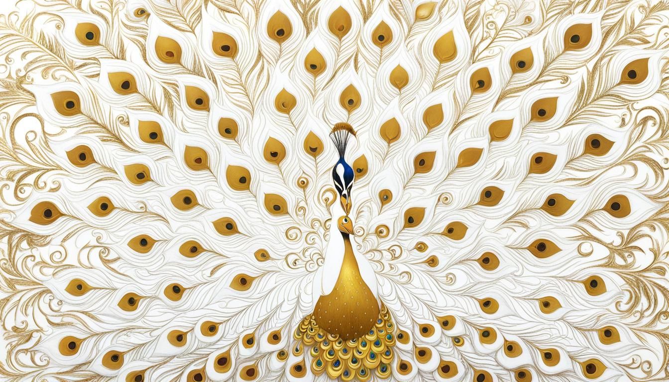 Elegant White and Gold Peacock