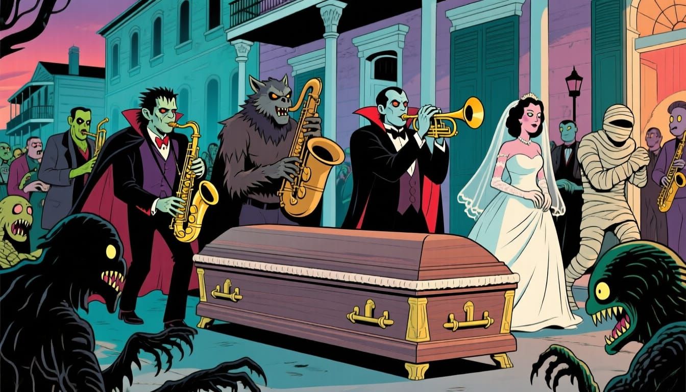 A Universal Studios Monster themed funeral parade!