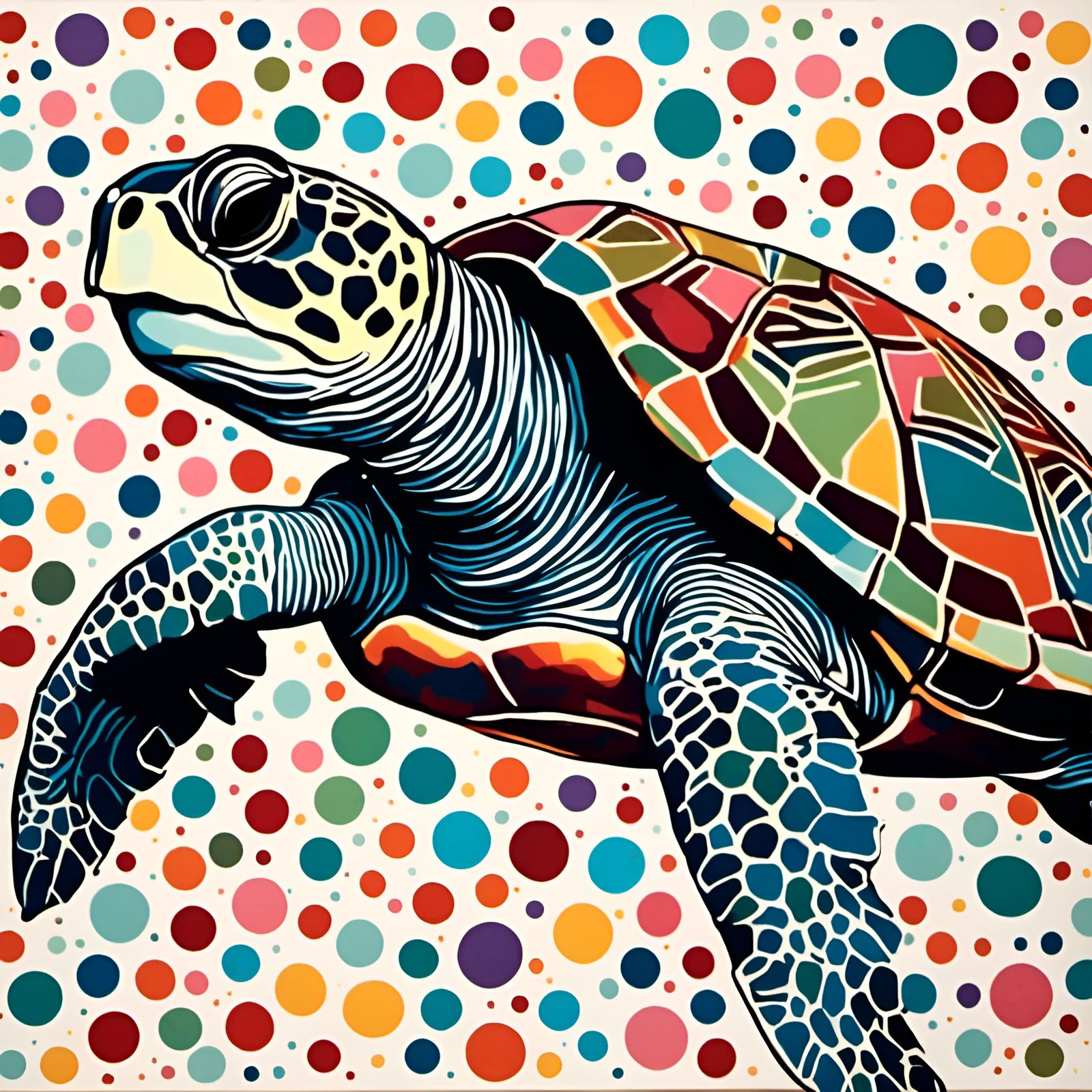 High Contrast Geometric Turtle Portrait