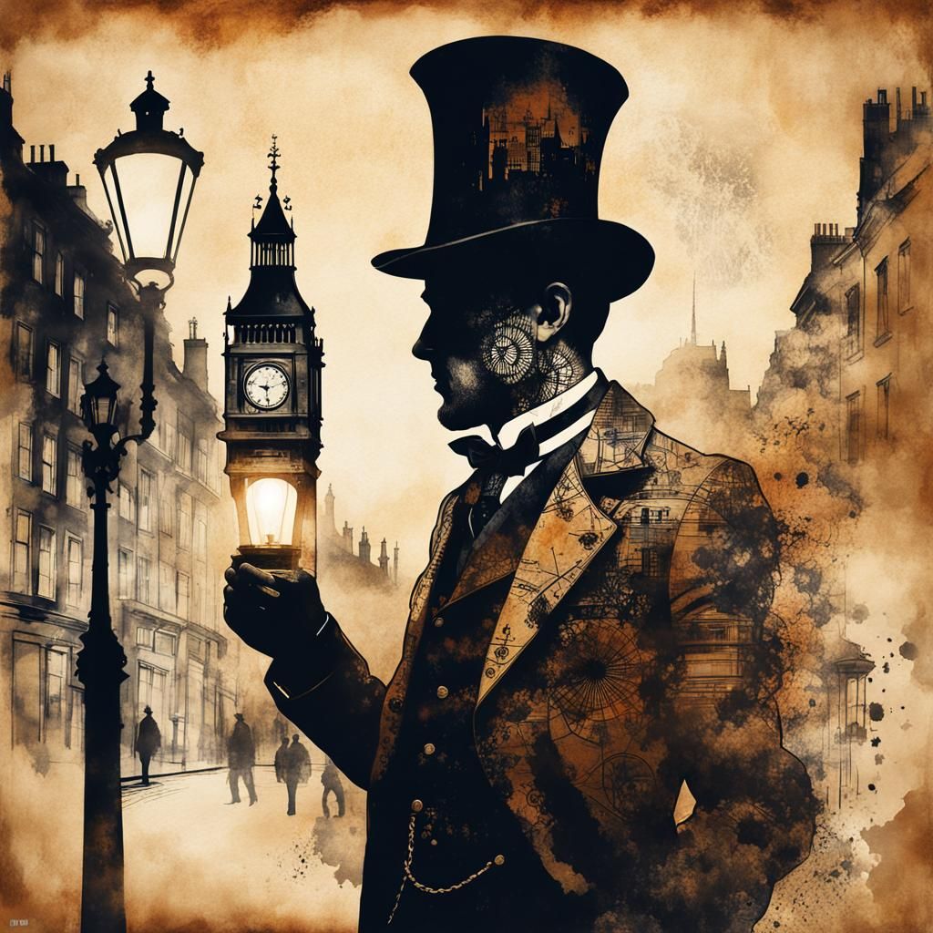 Steampunk Double Exposure Portrait: London Silhouette