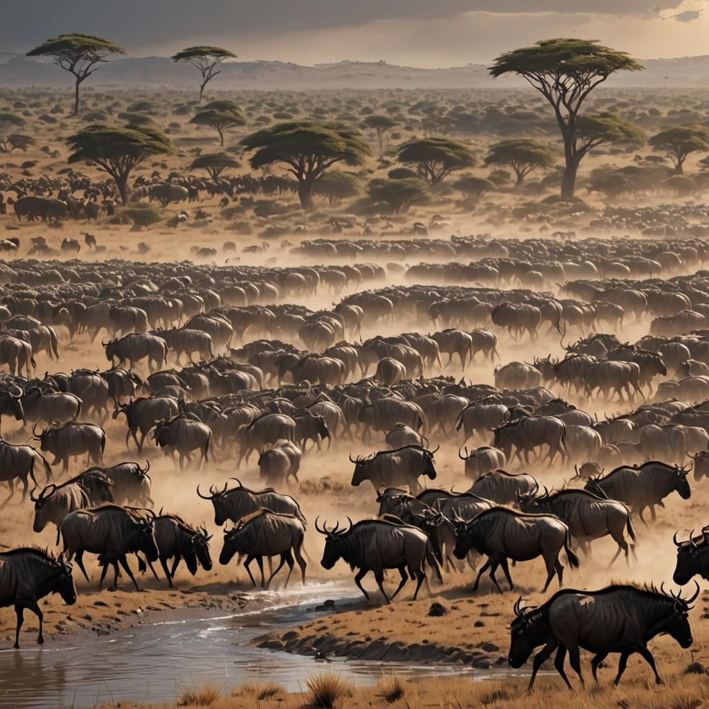 Great Wildebeest Migration in Comic Book Style