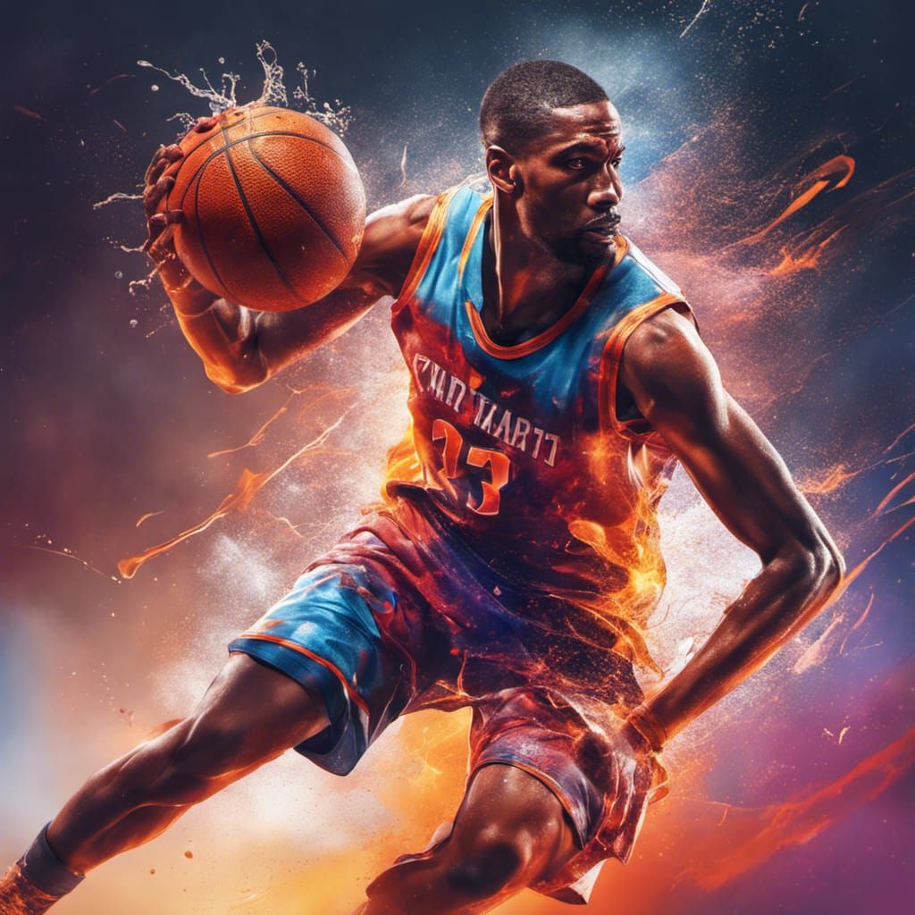 Hyperrealistic Basketball Action Splash Art