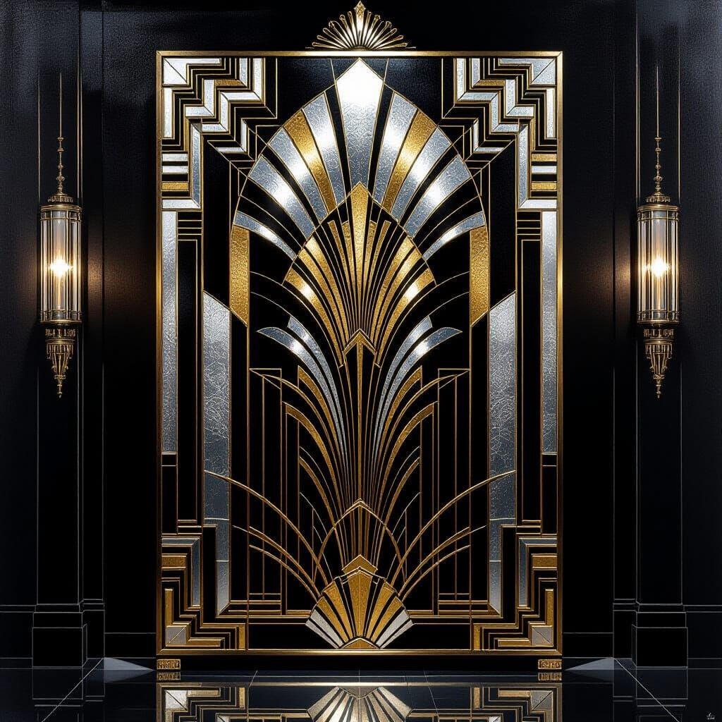 Opulent Art Deco Painting with Metallic Accents