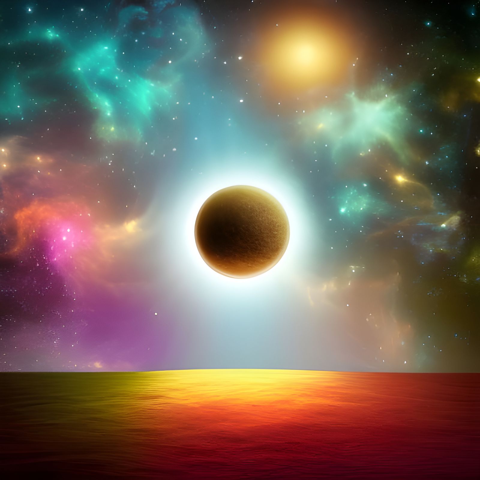 Exotic Planet with Moons: Surreal Triadic Painting