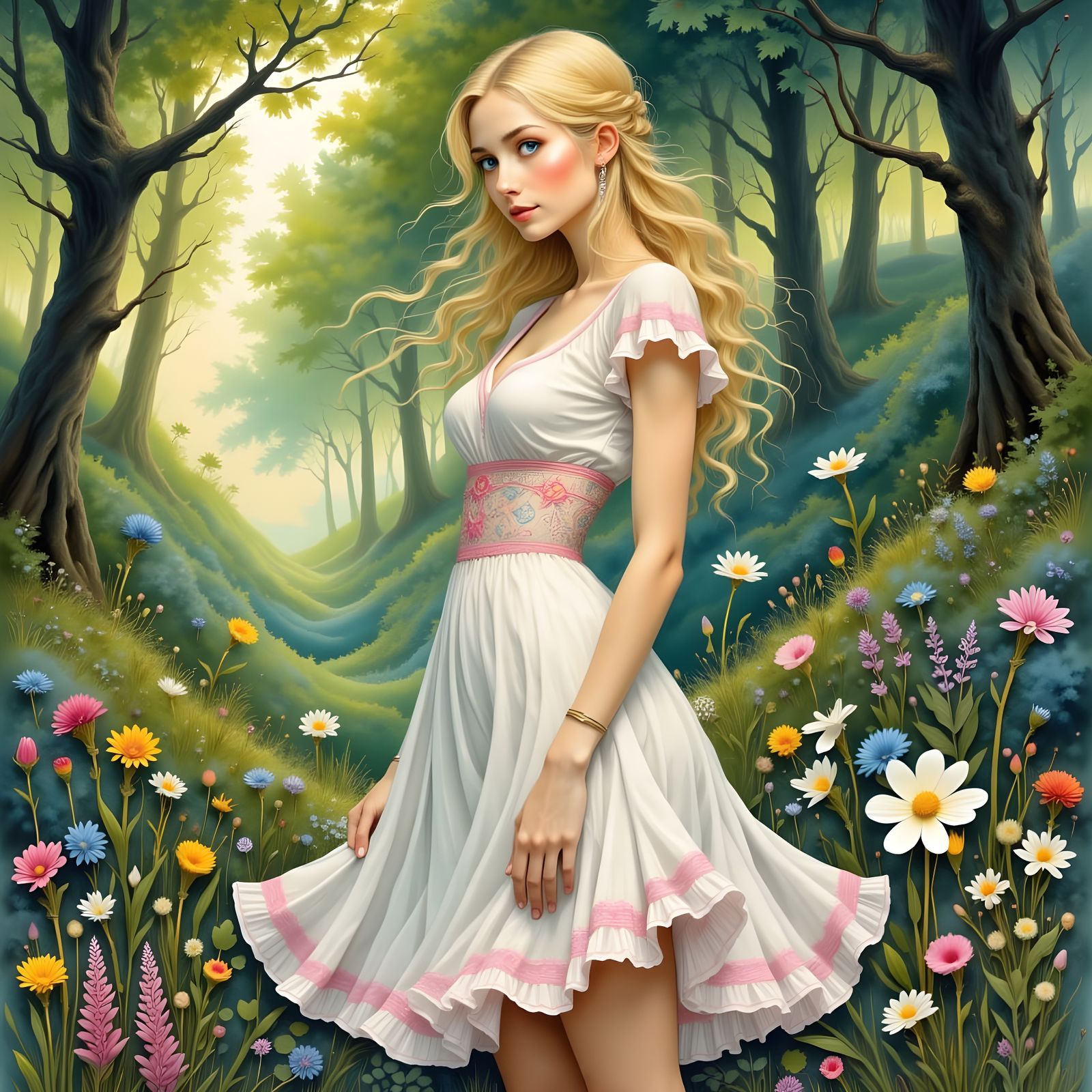 Norse Goddess in Digital Watercolor Illustration