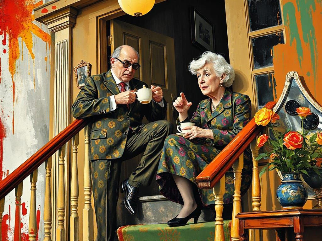 Surreal Morning Tea Scene in a Bold, Avant-Garde Style