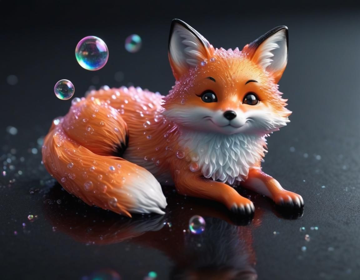 Cute Chibi 3D Fox with Soap Bubbles