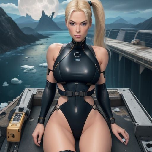 Cyborg Woman on Abandoned Space Station Bridge