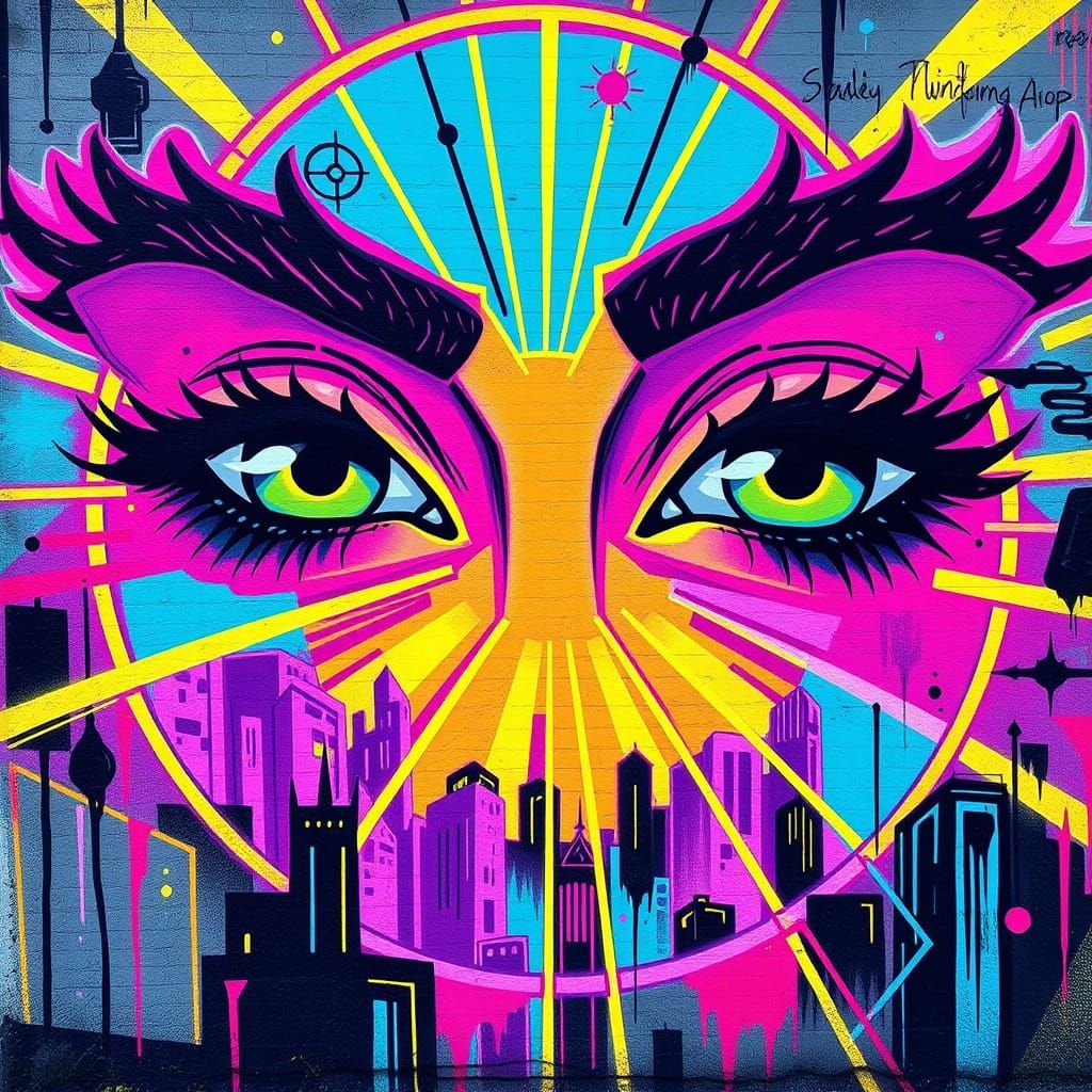 Graffiti Street Art in Neon Futuristic Style