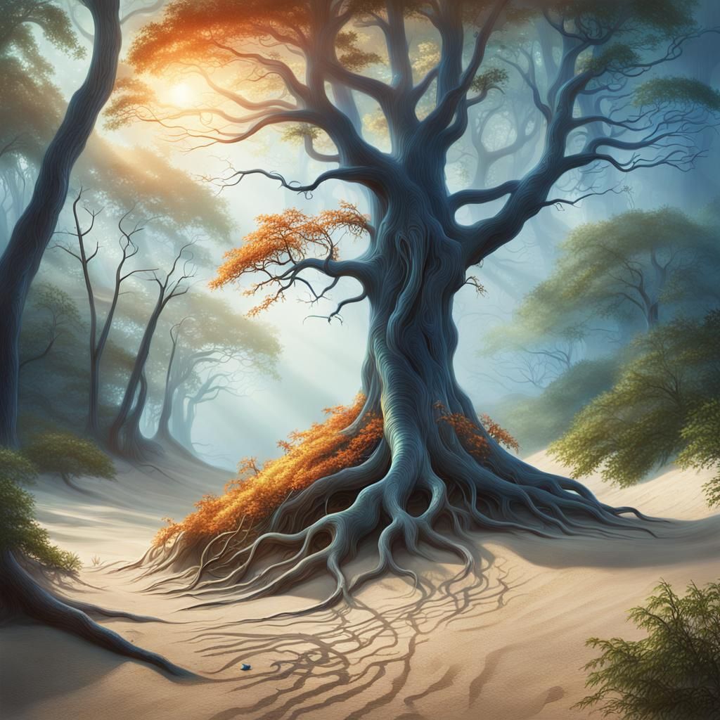 Ethereal Tree in Indiana Dunes: Surreal Landscape