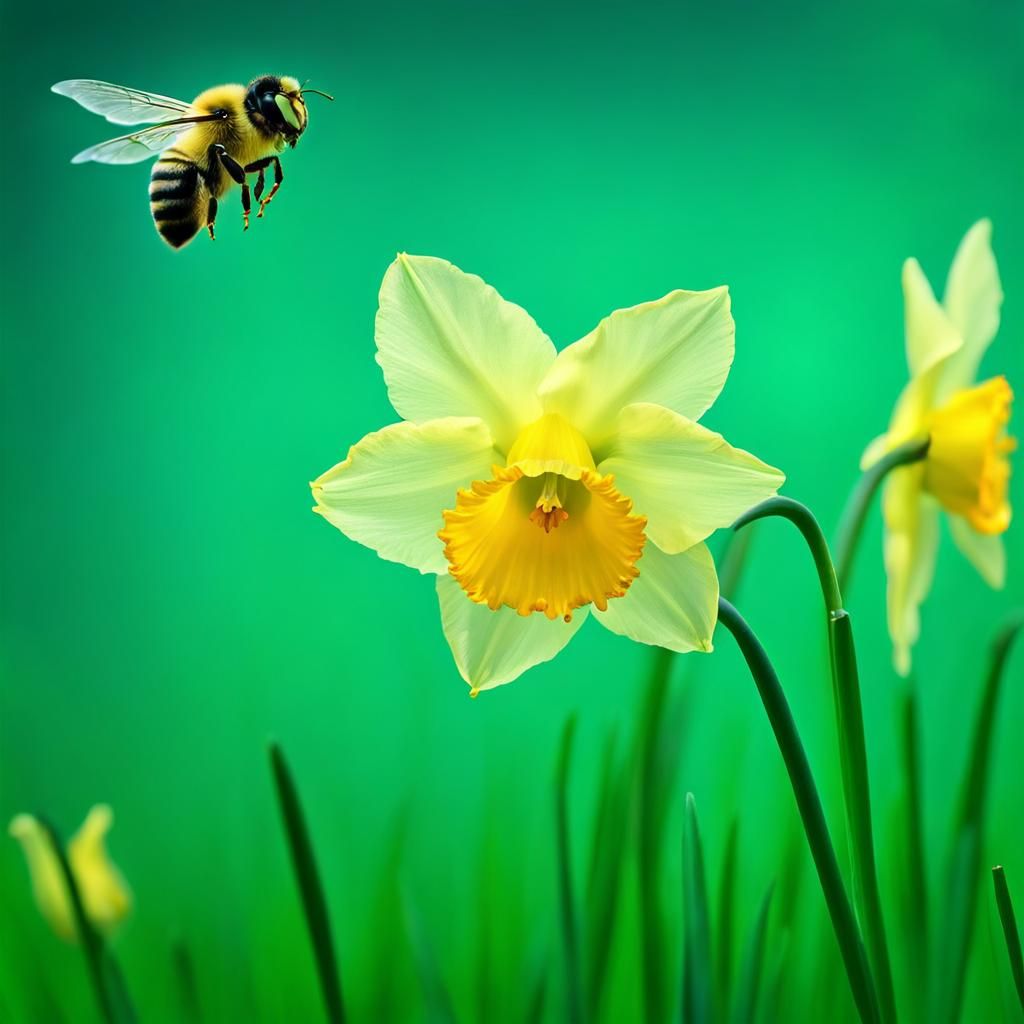Daffodil and Bee in Colorful Splash Art Style