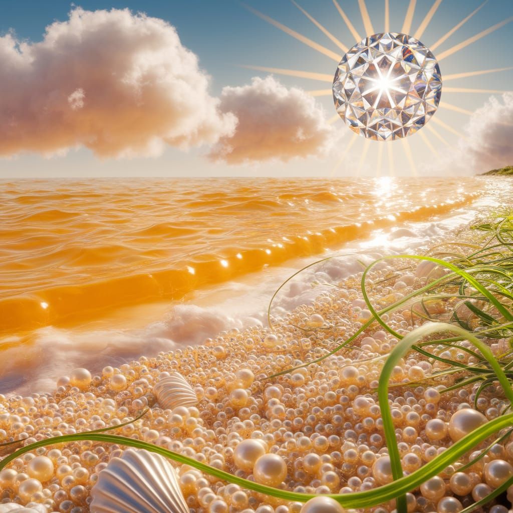 Dreamy Honey Seascape with Pearl Beach and Diamond Sun