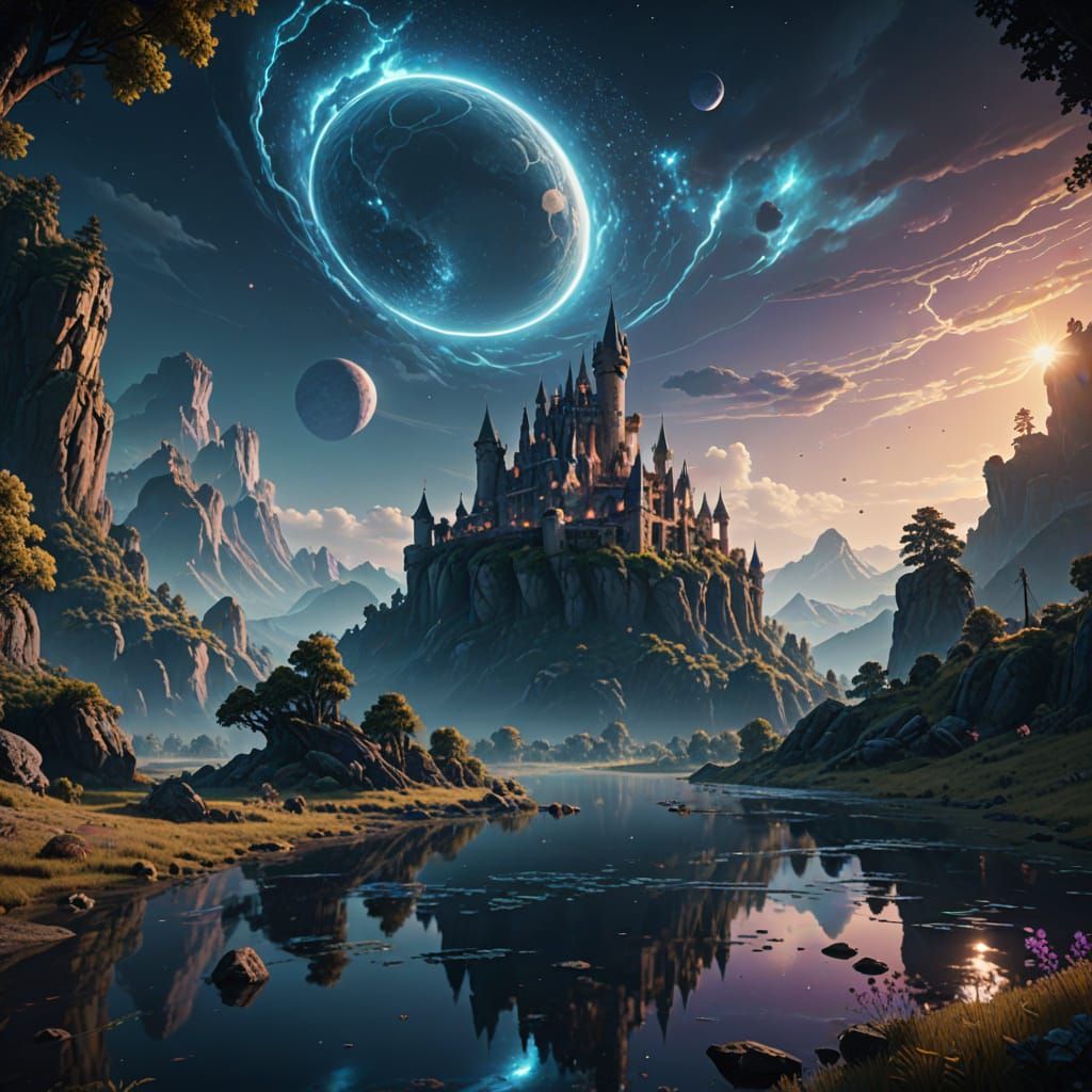 Fantasy Archipelago with Wizards and Star-Winged Creatures