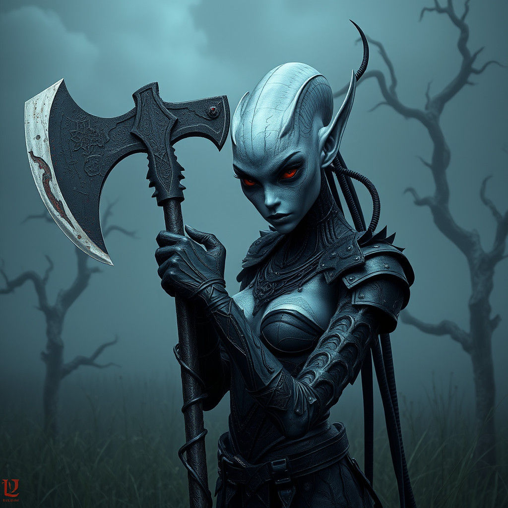 Alien Warrior Woman in Dark Fantasy Style