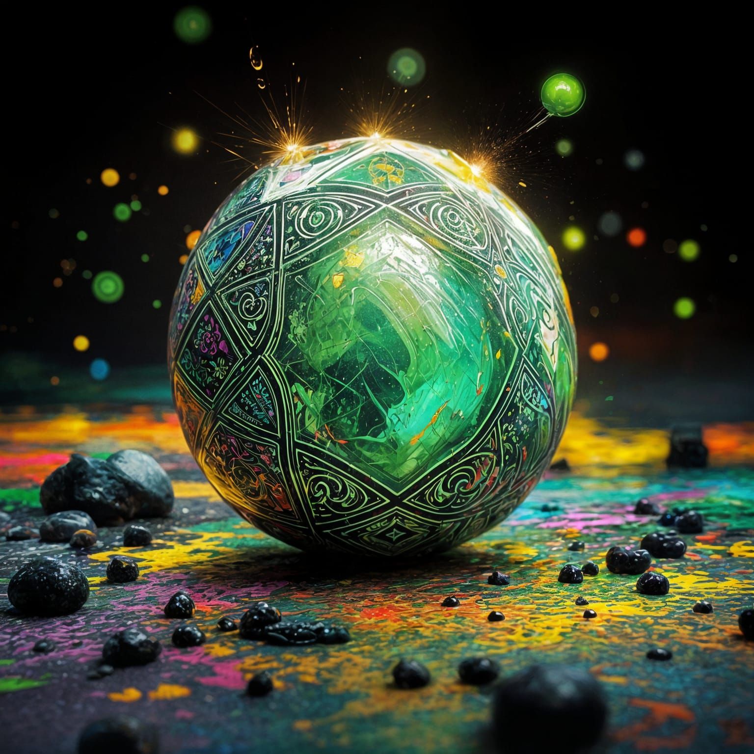 Graffiti Jade Gemstone with Splash Art Textures
