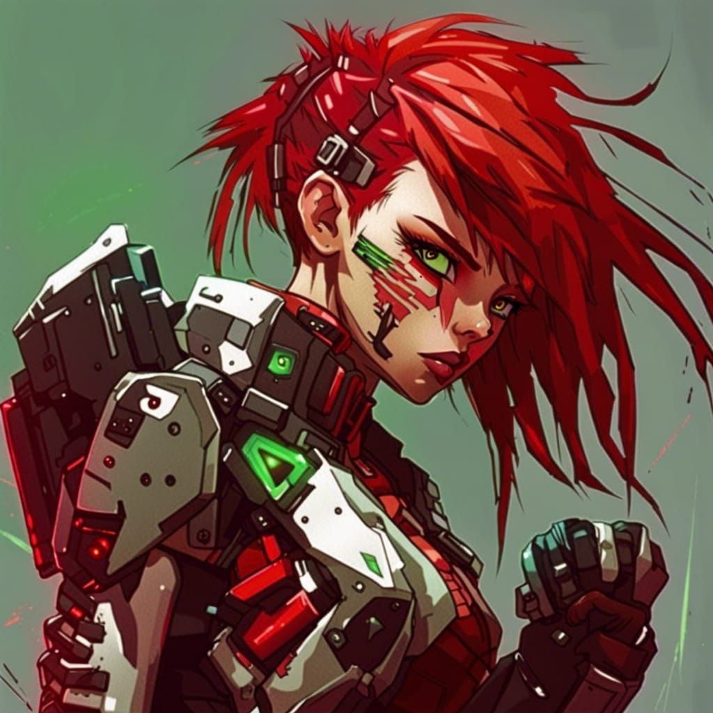 Cyberpunk Girl Ready to Fight in Gorillaz Style
