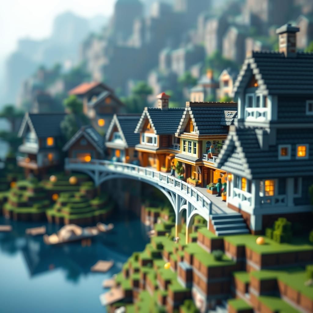 Minecraft Village Connected by Skyway Bridges