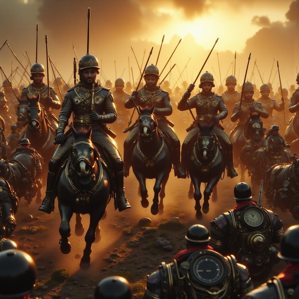 Epic Steampunk Battle Scene with Cinematic Lighting