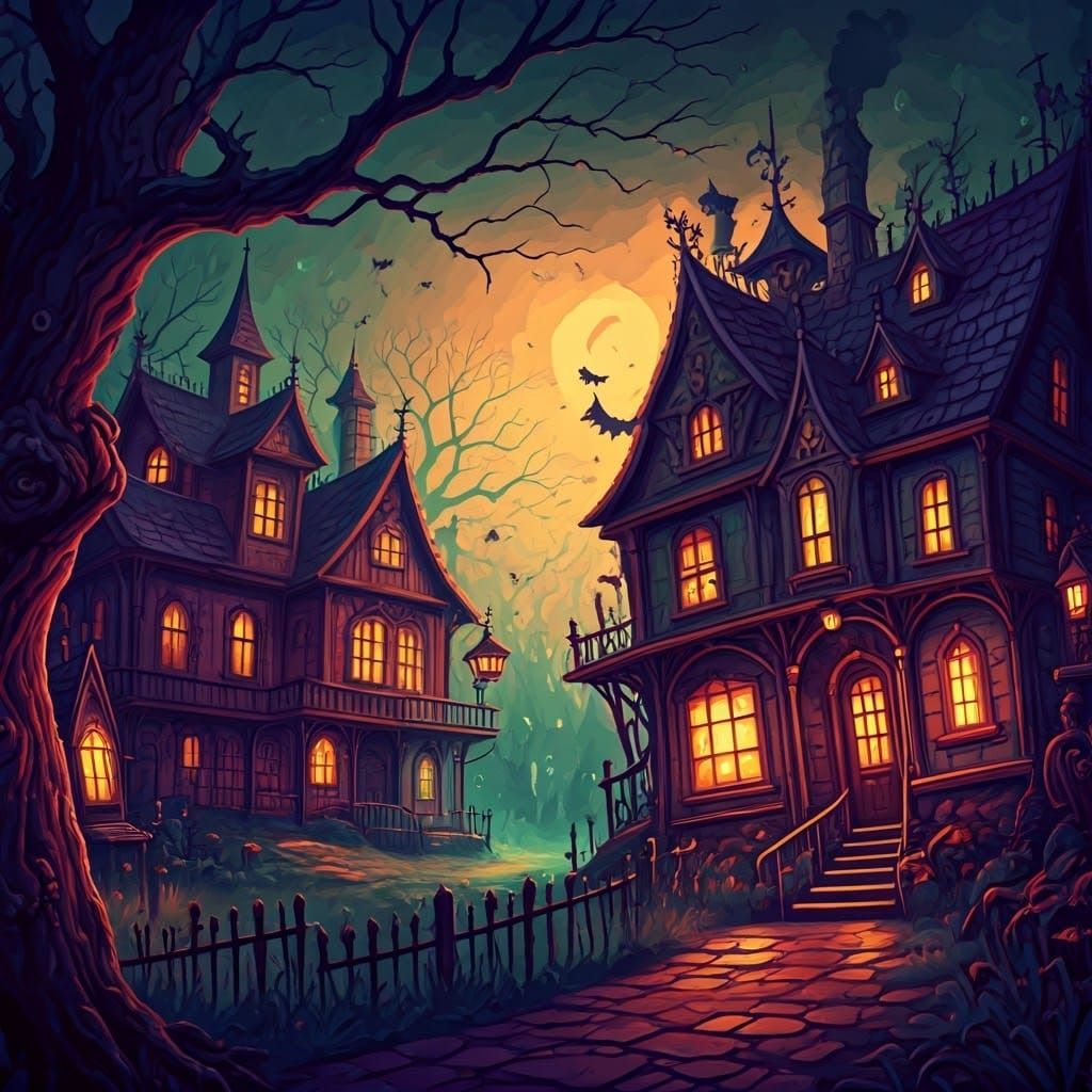 Vibrant Halloween Town in Dreamlike Digital Art