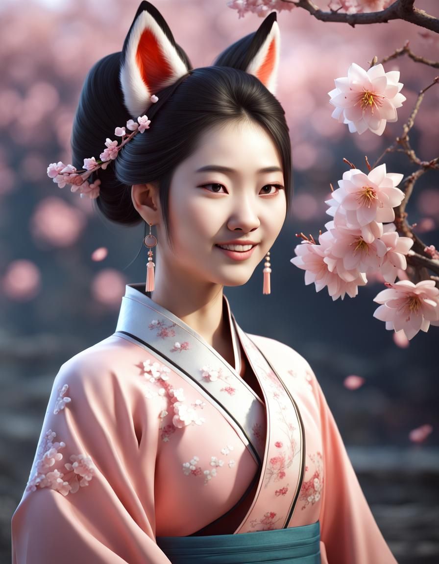 Beautiful Chinese Fox Lady Portrait in 3D