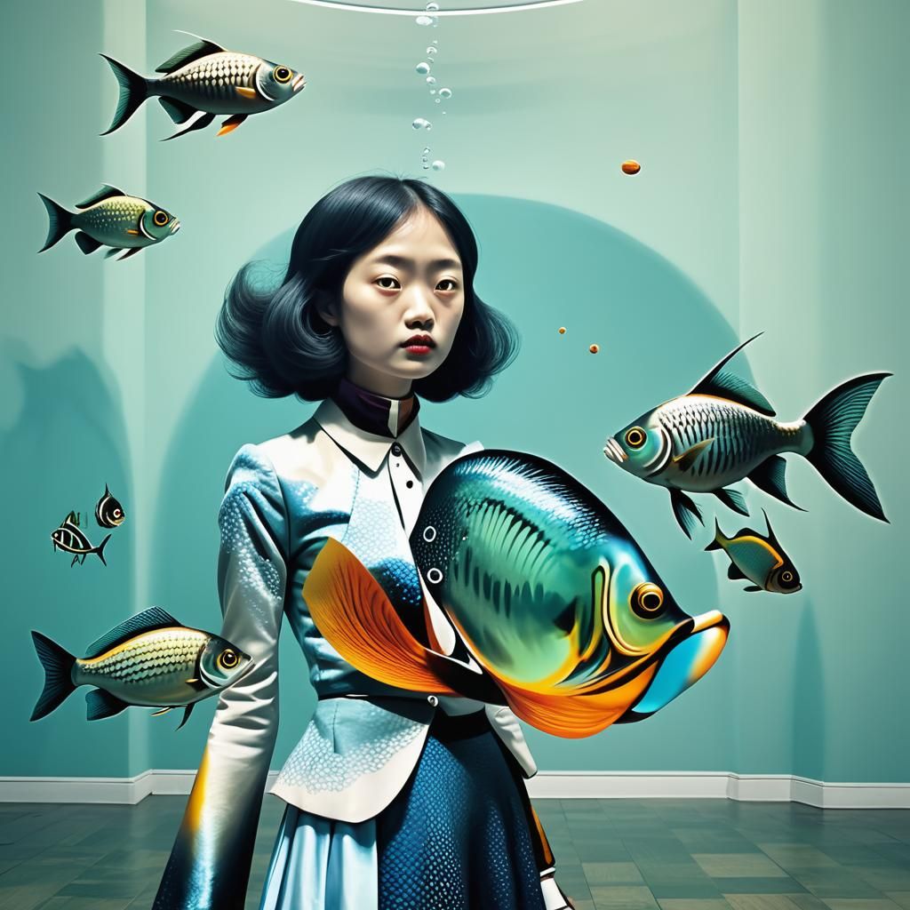Surreal Uncanny Fish in a Room