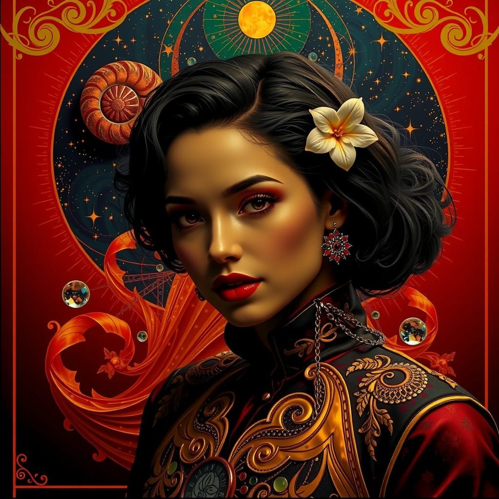 Woman with Starry Sky in Photorealistic CGI Style