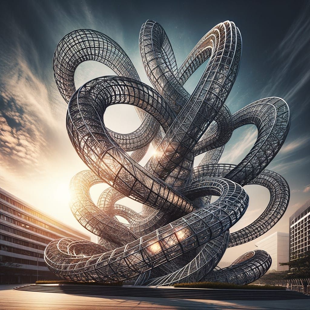 Futuristic Wire Building with Surreal Geometric Design
