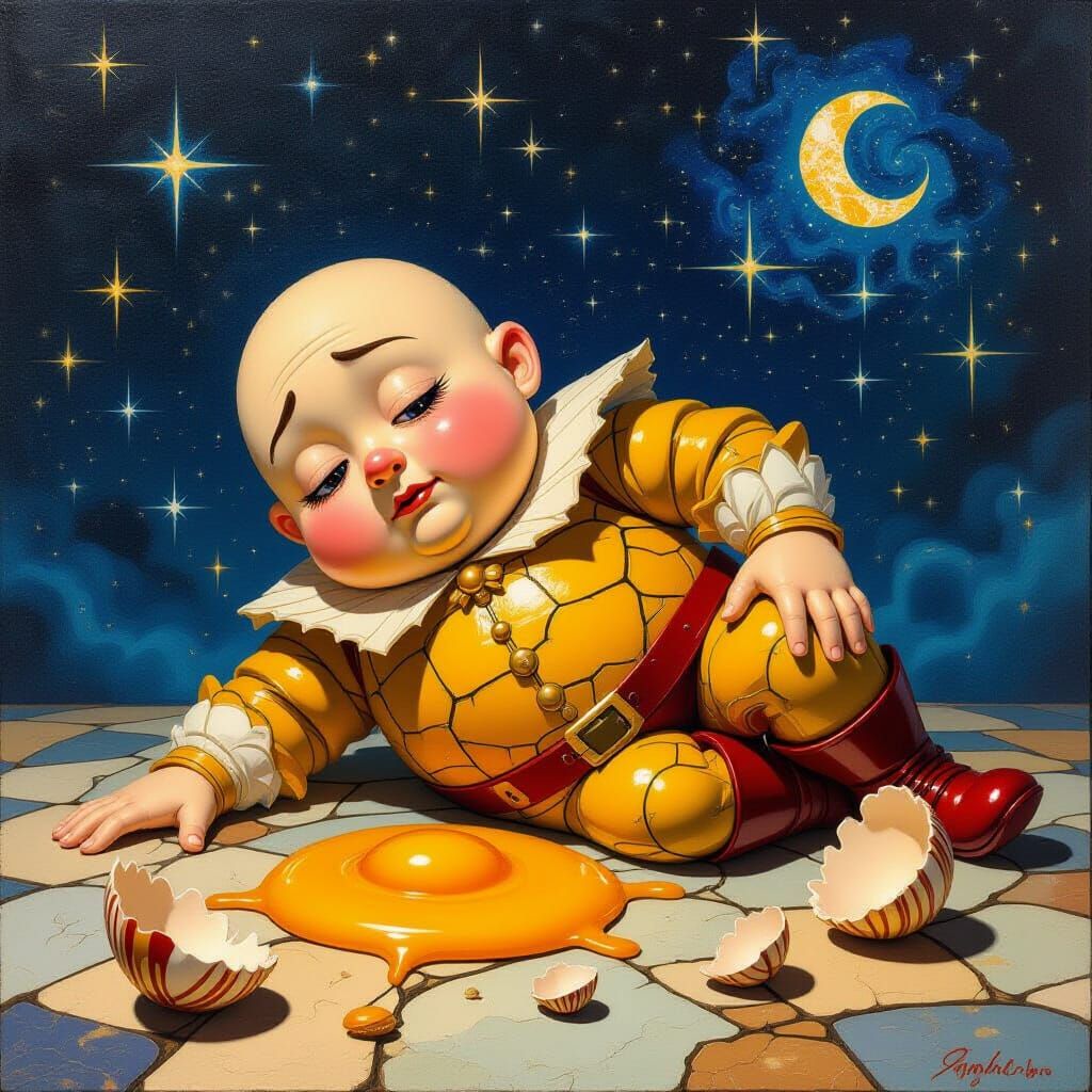 Humpty Dumpty in Dreamlike Starry Night Scene