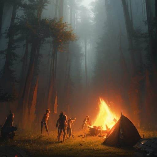 Androids Camping: Dark Fantasy Concept Art