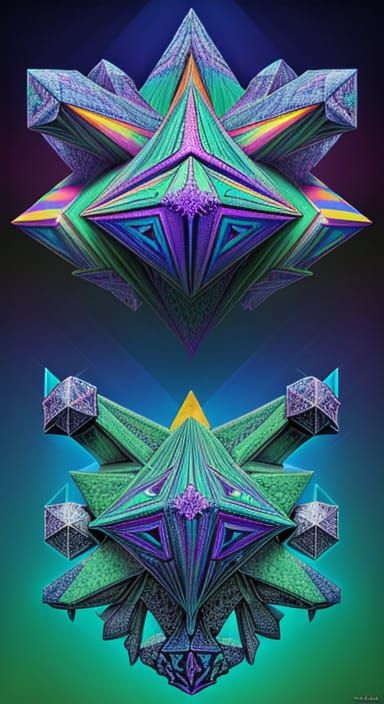 Geometric Crystal Matrix Art in Psychedelic Style