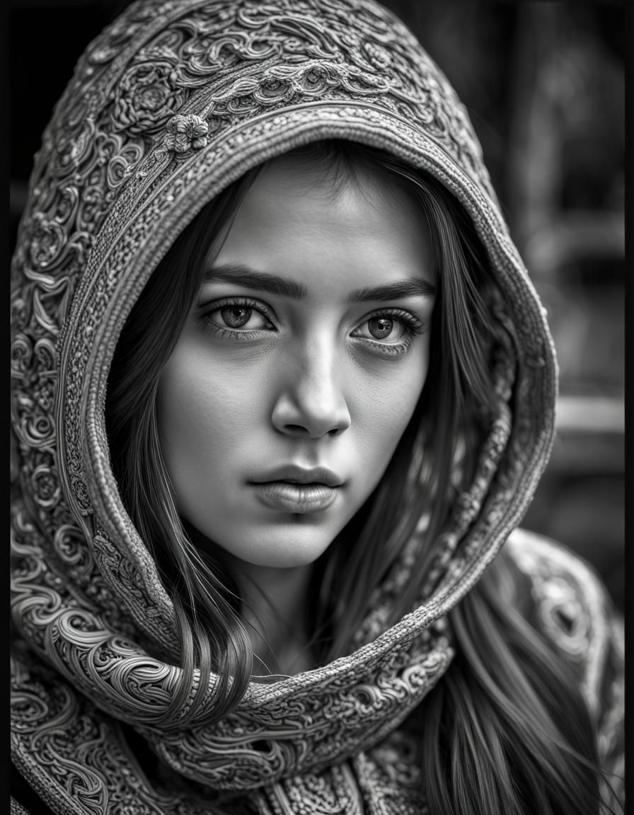 Monochrome Framed Portrait in Black and White