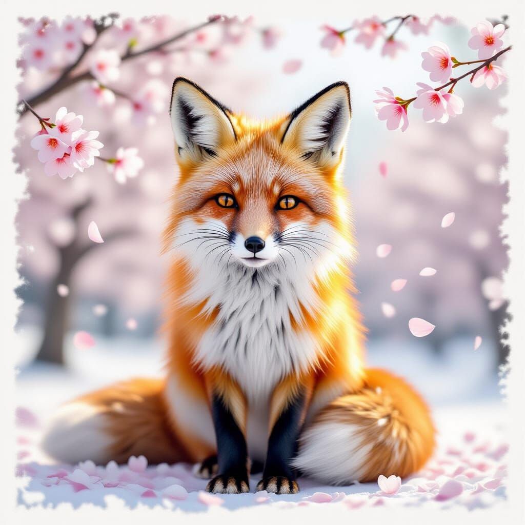 Square Explosion with Cherry Blossom Anime Fox