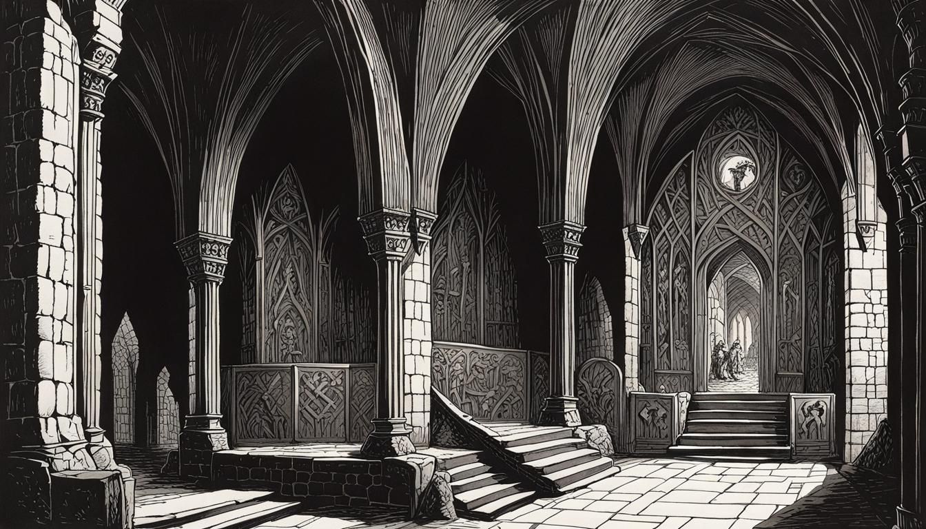 Medieval Demon Lair: Pen and Ink Fantasy Drawing
