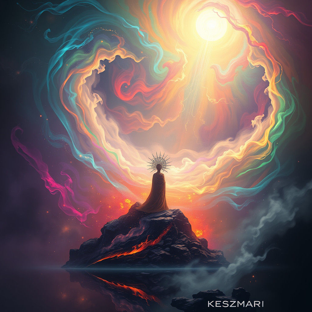 Mystical Shaman in Psychedelic Landscape, Fantasy Concept Ar...