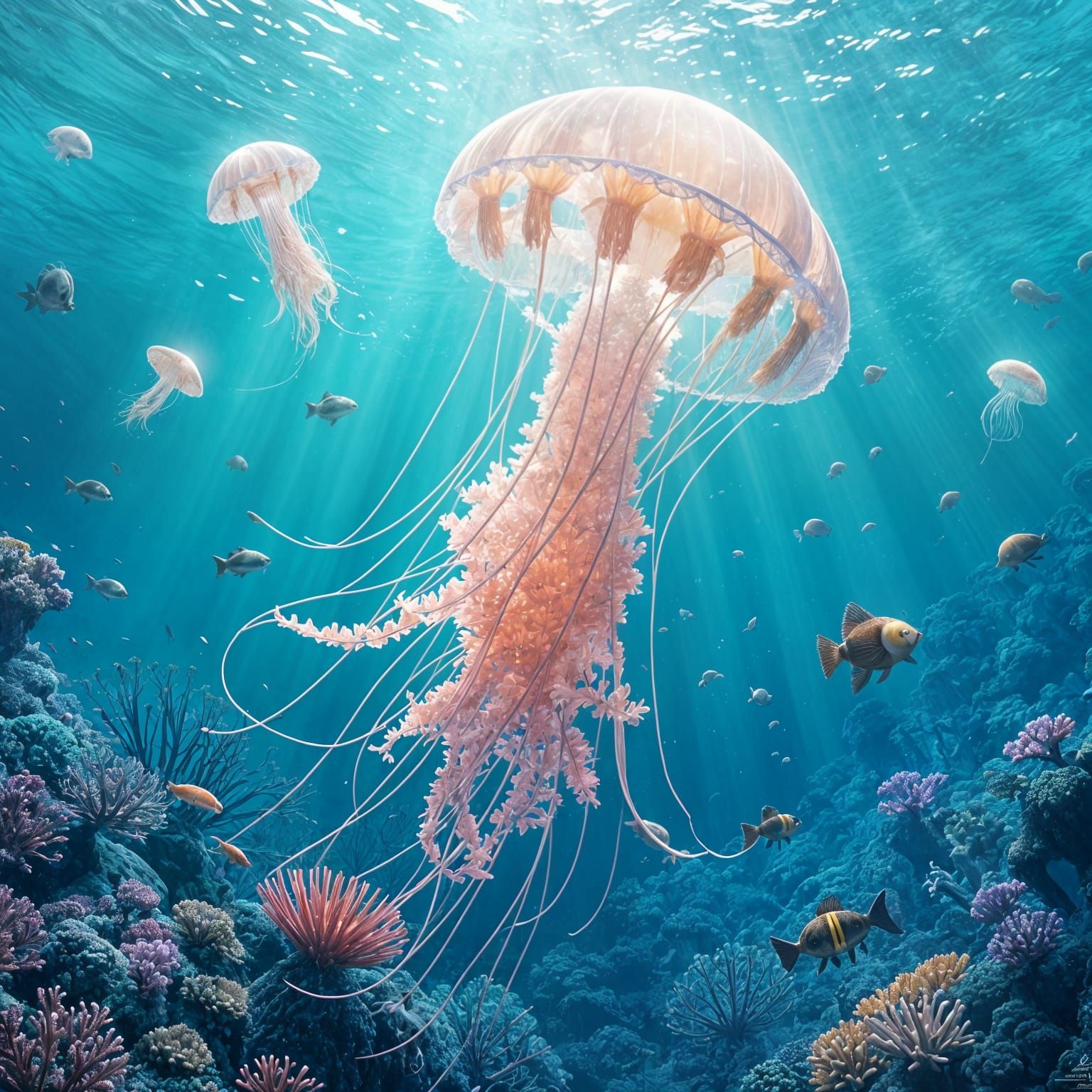 Bioluminescent Jellyfish in Underwater Anime Scene