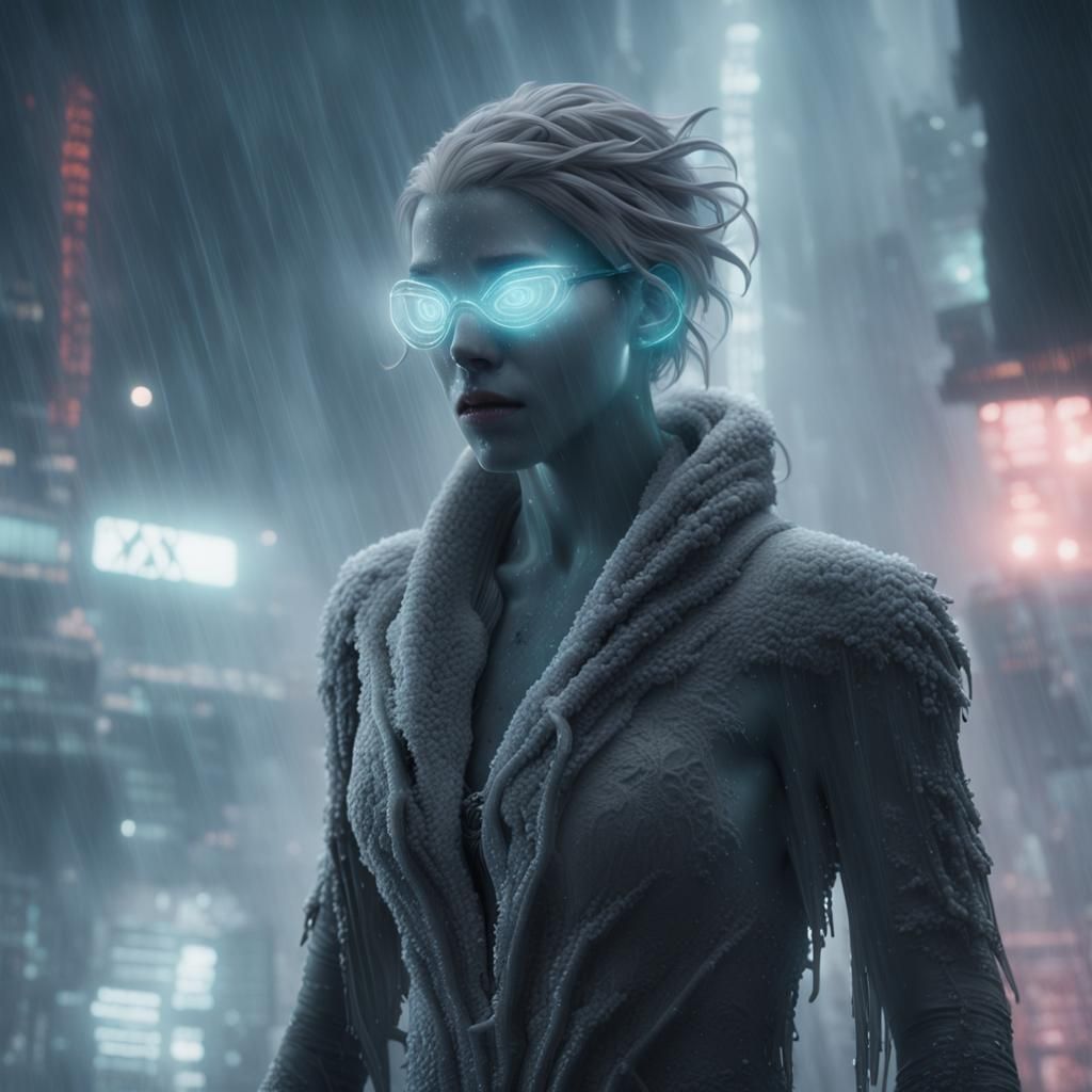 Elemental Being in Cyberpunk Blizzard, Grayscale