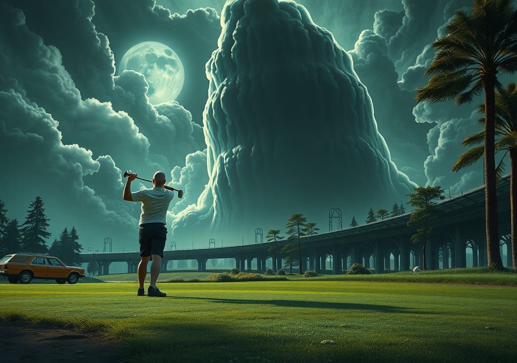 Surreal Art Deco Golf Course Landscape