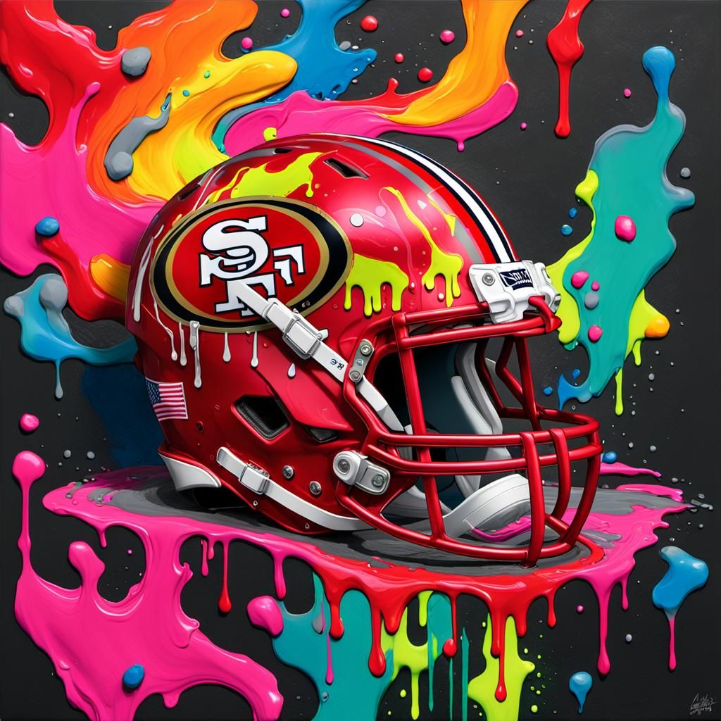 Melting 49ers Helmet in Neon Graffiti Art Style