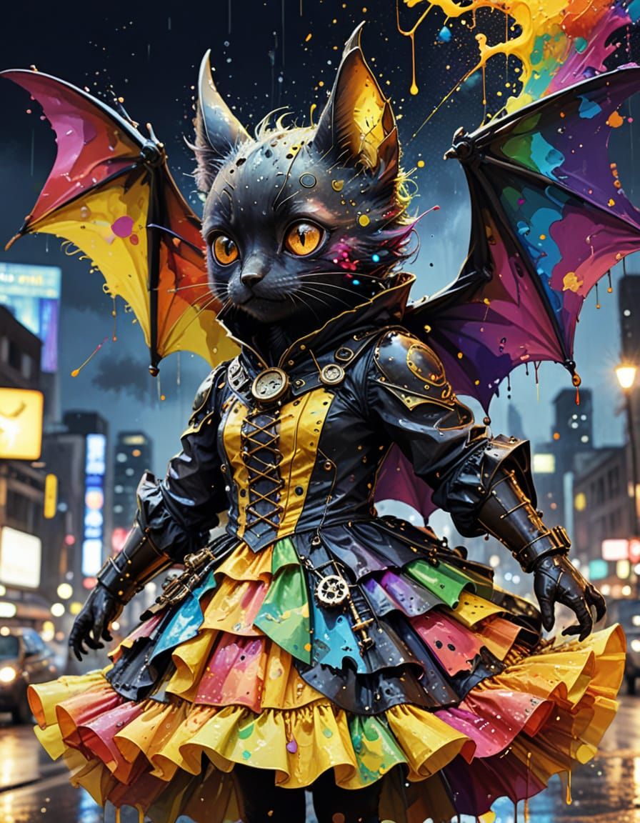 Steampunk Bat in Rainbow Dress, Tokyo Night