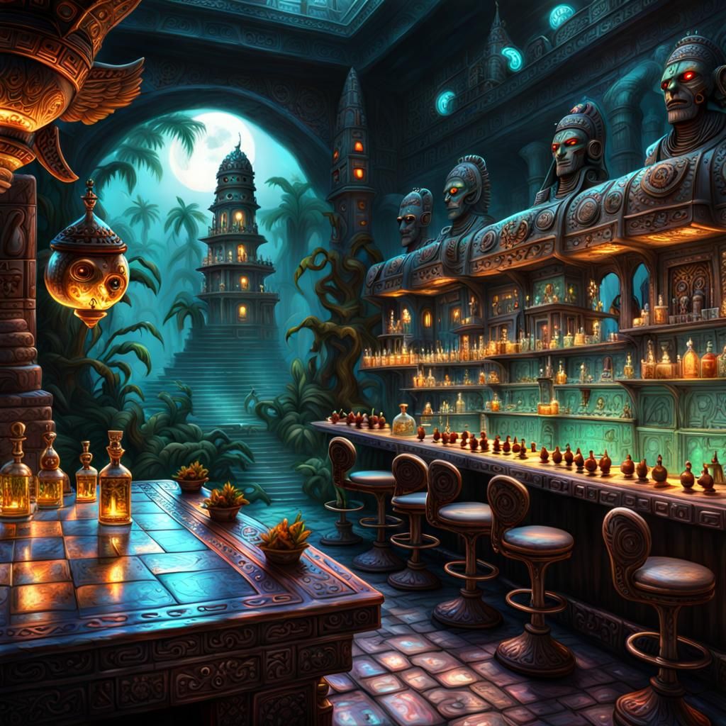 Psychedelic Cyborg Chess Game on the Moon