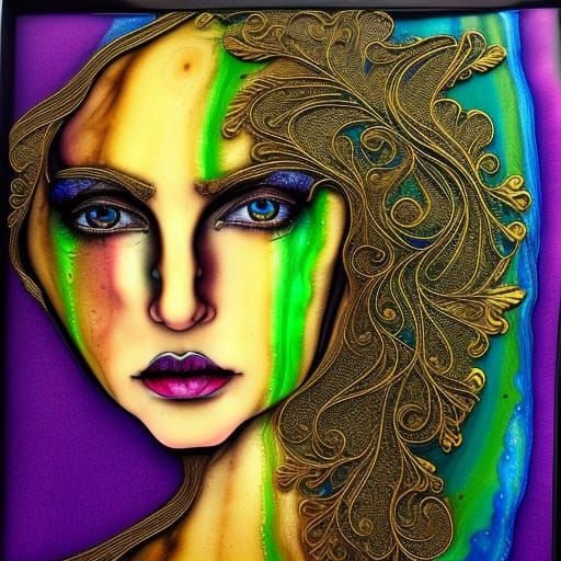 Intricate Elf Portrait in Vibrant Gold Filigree