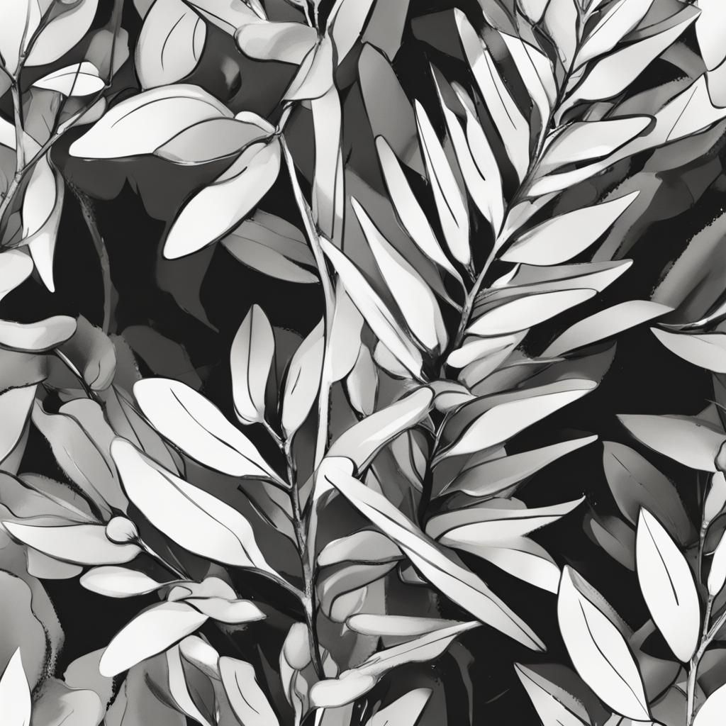 Eucalyptus Minimalist Pattern in Black and White Sketch