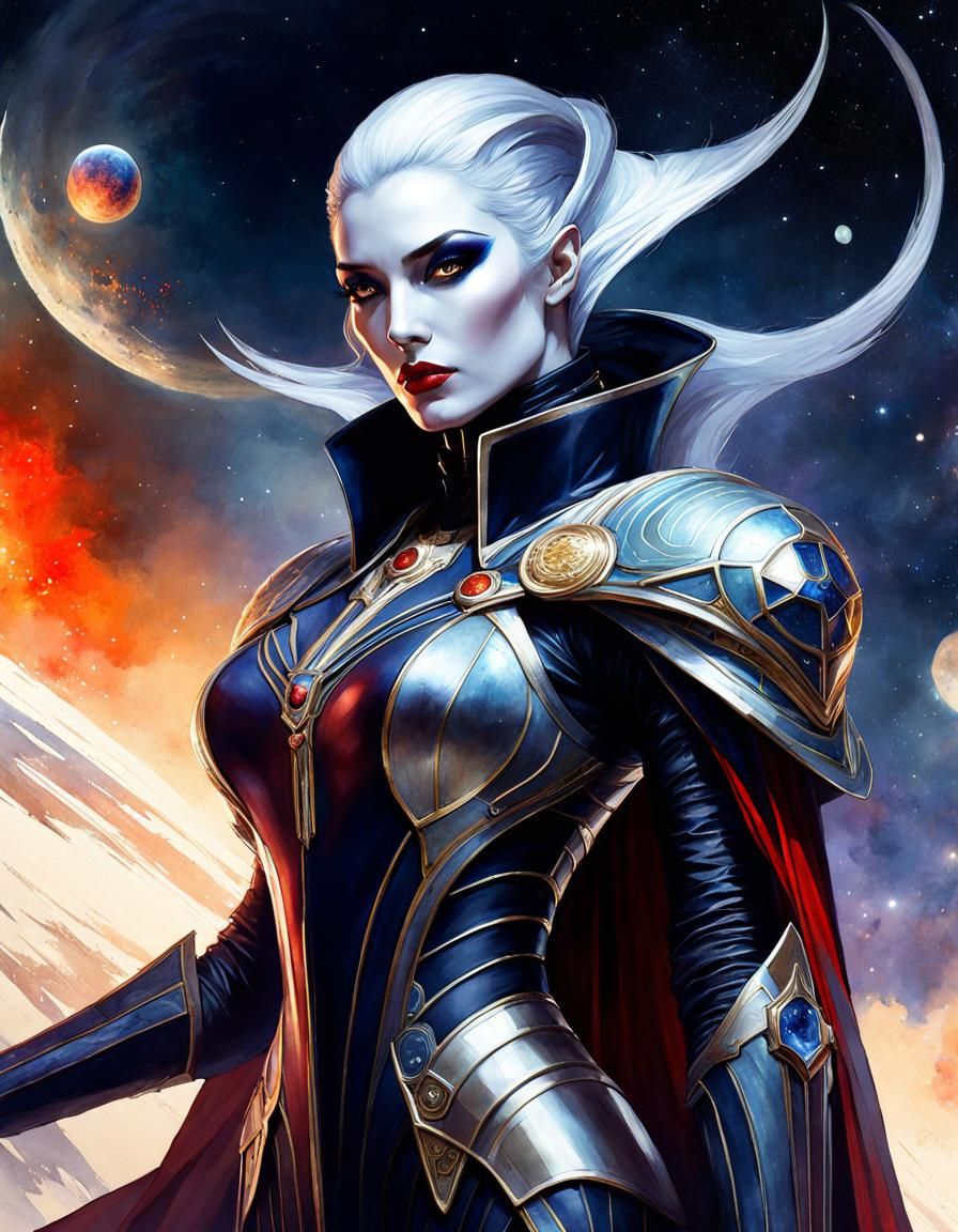 Celestial Space Vampire in Art Deco Watercolor