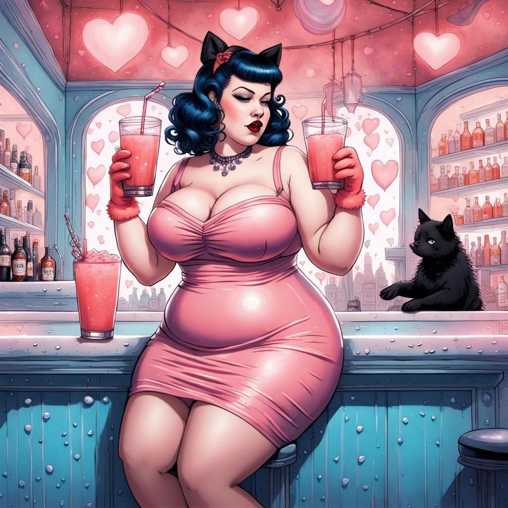 Pastel Goth Pin-Up Girl in Comic Book Style