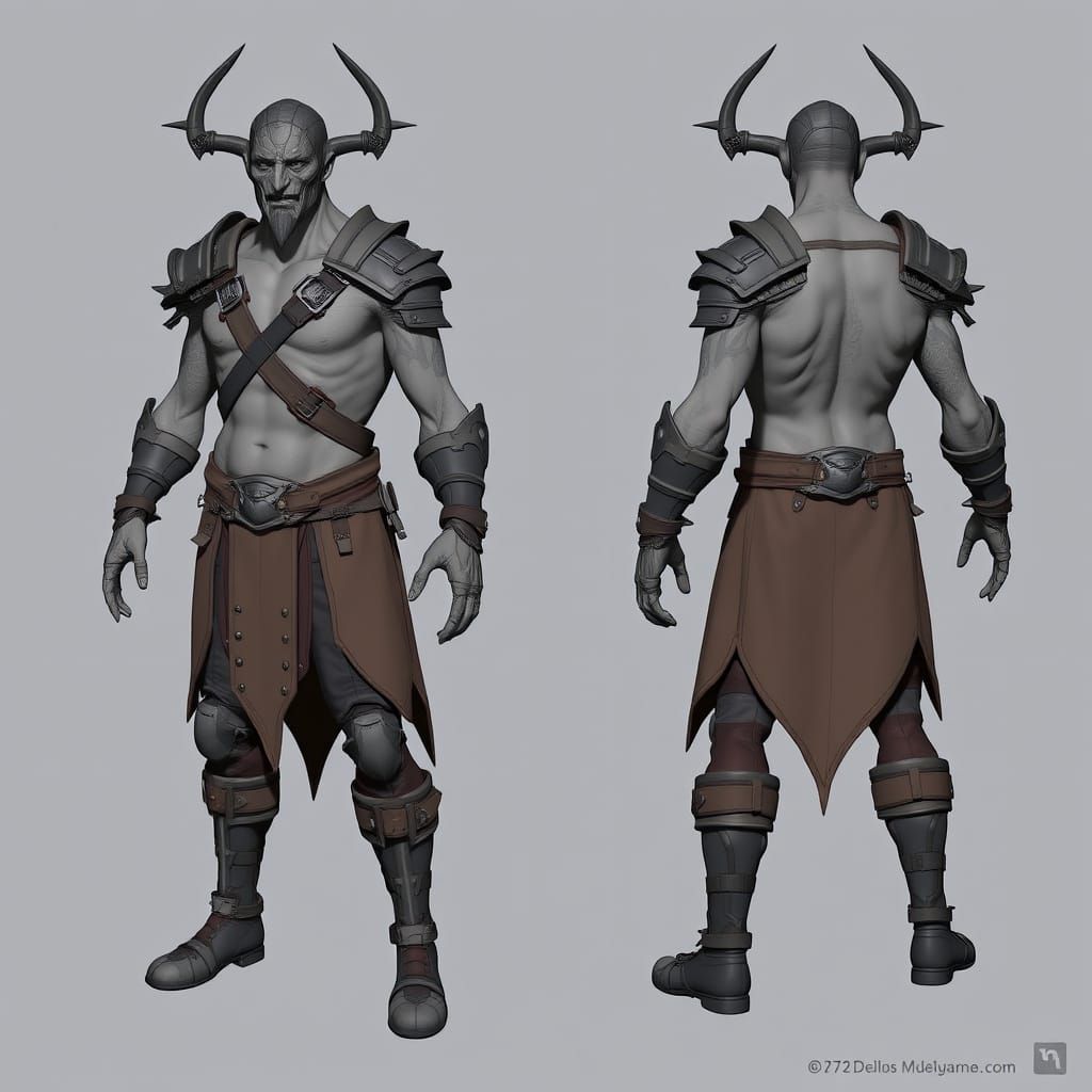 Fantasy Warrior 3D Reference Sheet in Concept Art Style