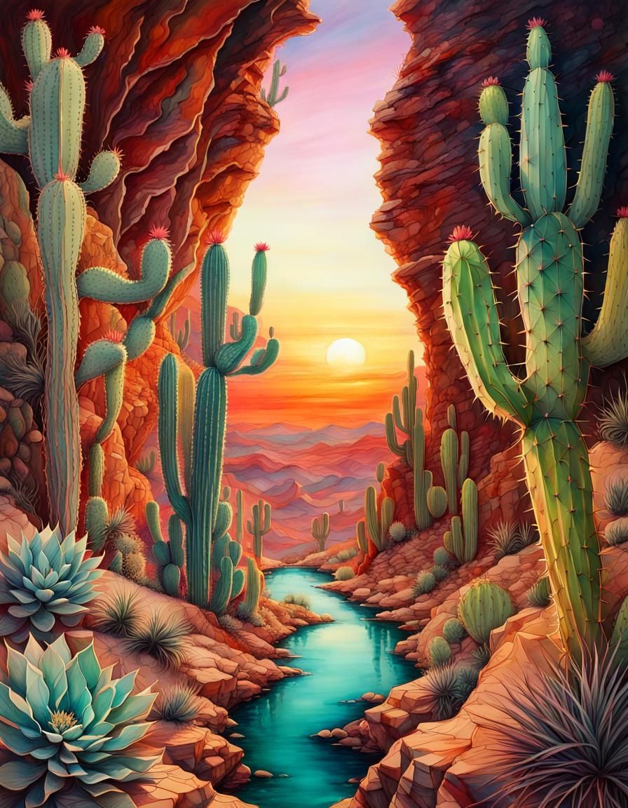 Desert Canyon Sunset in Alcohol Ink Style