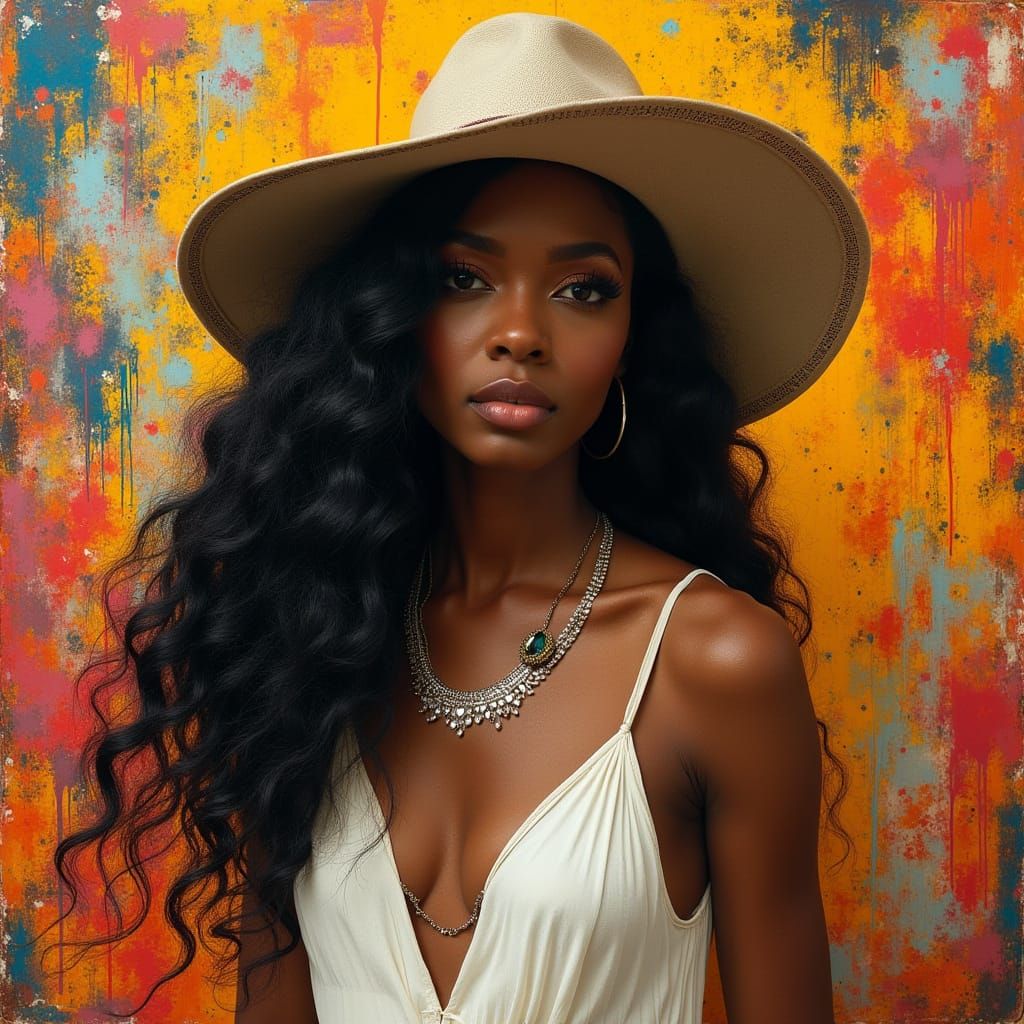 African American Model in 1920s Style with Colorful Backdrop