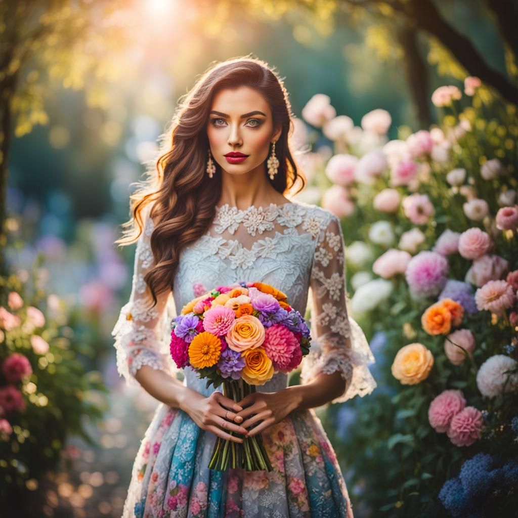 Floral Portrait of Woman with Flowers in AIVision Style