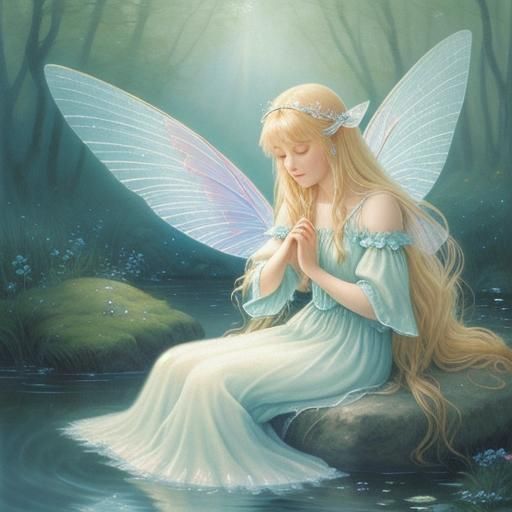 Detailed Water Fairy Portrait in Oil Painting Style