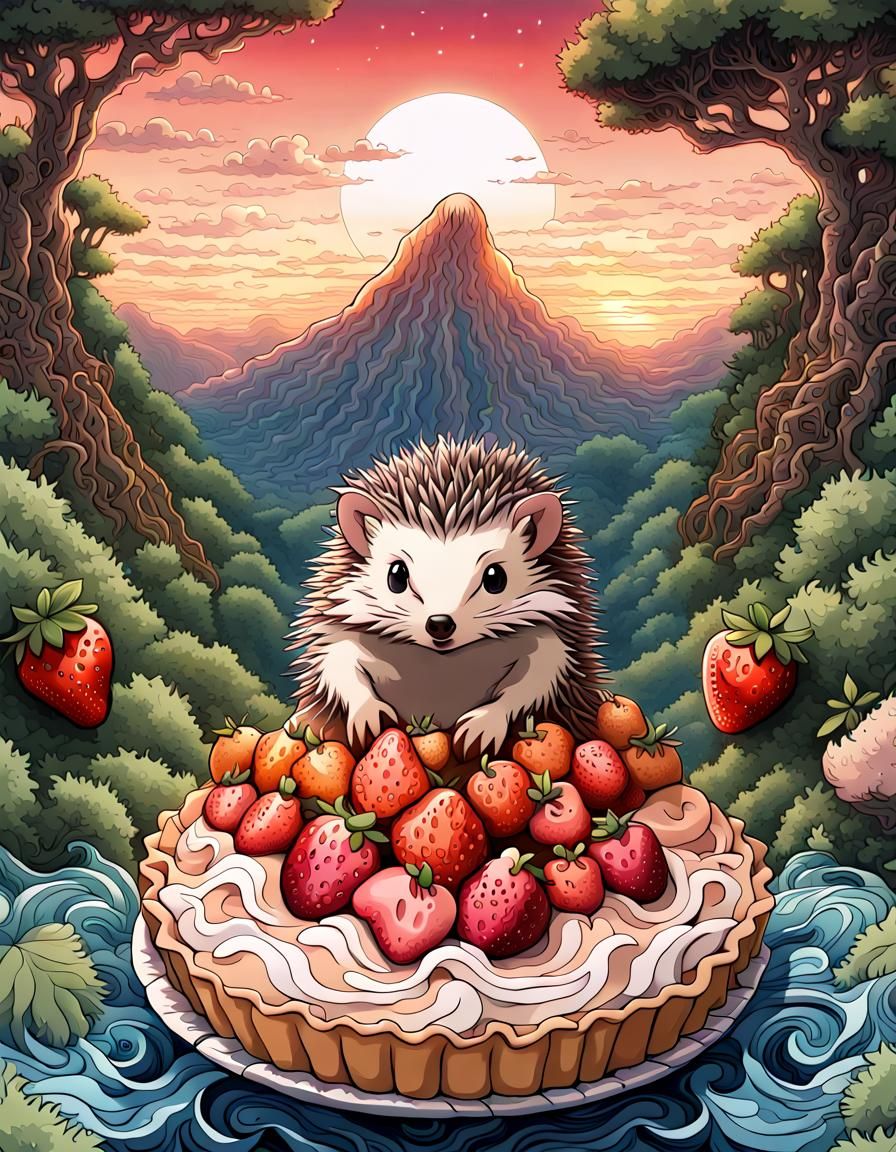 Hedgehog's Strawberry Pie Delight in Haeckel Style